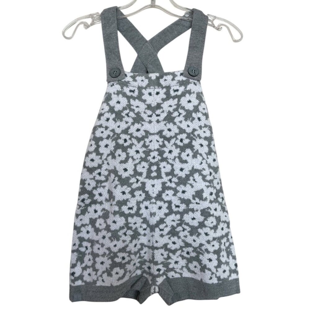 Barefoot Dreams Short Romper‎ Girls Size 4t/5t Gray White Floral Come Cozy Soft